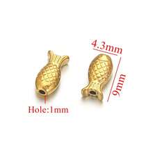 5/10 件 304 不锈钢时尚简约 18k 镀金尺寸款式 1 毫米孔小鱼形珠子，手工制作，女士日常佩戴 DIY 珠宝配饰珠子 - 串珠 - 查看 9