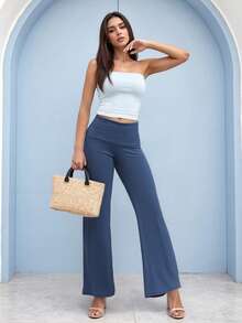 Fold Over Yoga Pants For Women Low Rise Straight Leg Sweatpants Y2k Solid Color Stretchy Loose Gym Lounge Leggings - Màu xanh lam - Xem 5