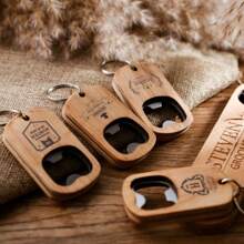 1pc Personalized Engraved Wooden Bottle Opener - Groomsmen Gifts, Wedding Favors, Boyfriend Birthday Gift, Custom Keychain,Custom Engraved Wood Bottle Opener Keychain, Boyfriend Birthday Present For Him
