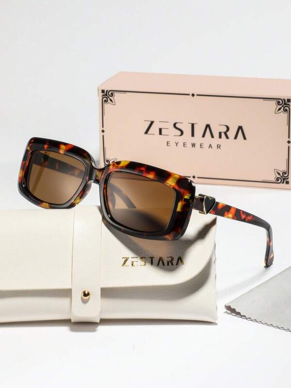 1 Pair Women's Plastic Square Street Style Heart-Shaped Minimalist Stylish Glasses, Suitable For Valentine's Day Confession Season, Comes With Elegant Packaging Preppy Style For Back To School Rectangle Shape Leopard Tortoise Shell Printing