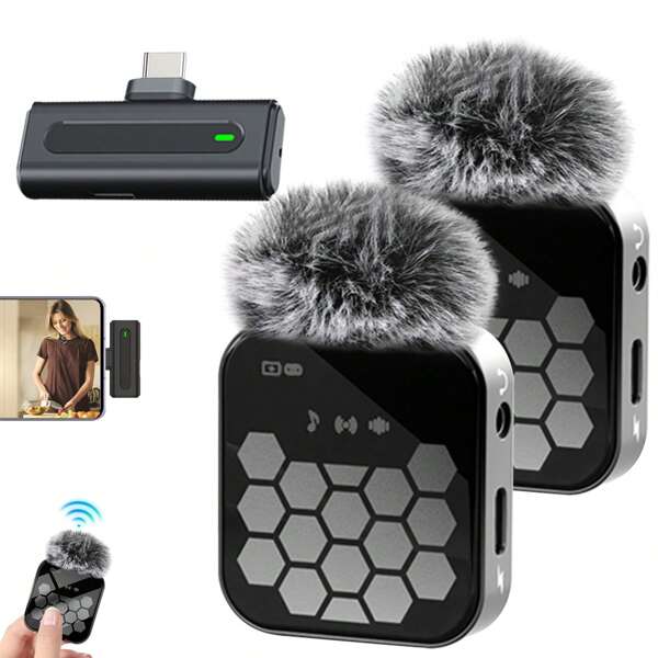 Microfone de lapela sem fio para /Android, Mini microfone com cancelamento de ruído, Microfone sem fio, Microfone de lapela sem fio para gravação de vídeo