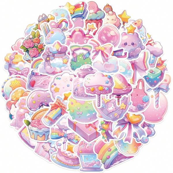 50 pezzi Adesivi caramelle, adesivi estetici in vinile per scrapbooking, diario, paraurti, skateboard, borraccia, cartone animato, elmetto, auto