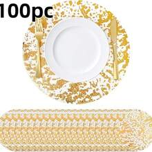 12/24/50/100/150 Stücke 33cm rundes Einweg-Besteck-Set in Goldfarbe, elegante Folie Tisch-Deko, geeignet für Hochzeit, Party, Veranstaltung, Weihnachten, Thanksgiving, Geburtstag, Abschluss, Candle-Light-Dinner, Valentinstag und Single-Party