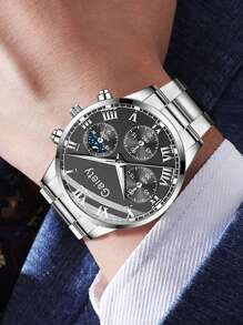 2PCS Alloy Strap Men's Watch Set Business Fashion Roman Numeral Scale Circular Dial Quartz Watch Set Suitable For Daily Clothing Matching Or Holiday Gifts