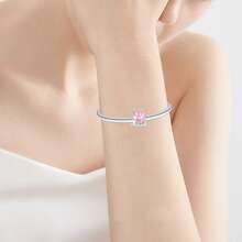 Silver Plated Charm Pink Bow Crown Candle Happy Birthday Cake Series Charm Bead Is Suitable For Diy Female Bracelet Pendants