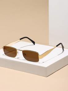 1 件朋克风格简约方形小框 Y2K 时尚女士时尚眼镜，街头时尚复古金属框架黑色时尚眼镜，带旅行海滩派对节日配饰学院风，适合返校几何形状 - 彩色 - 查看 1