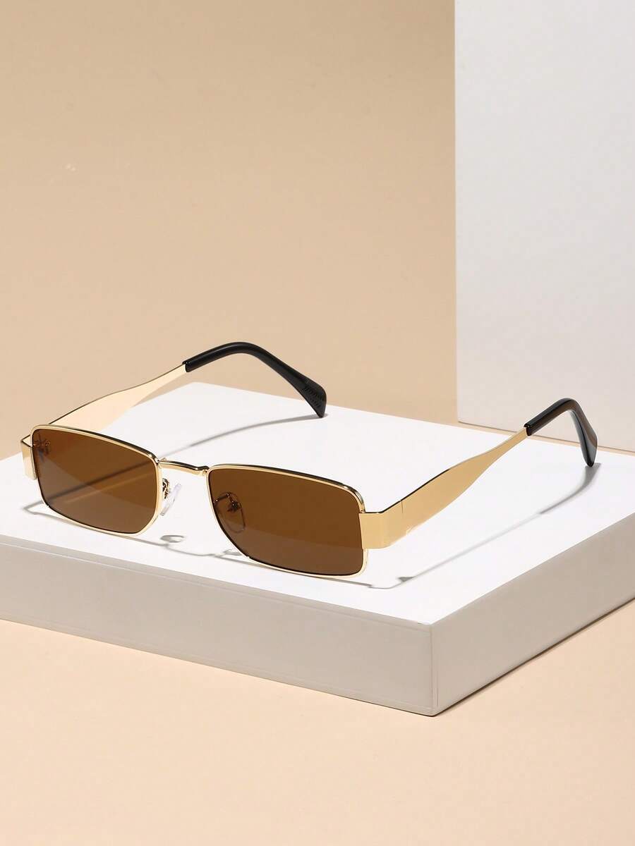 1 件朋克风格简约方形小框 Y2K 时尚女士时尚眼镜，街头时尚复古金属框架黑色时尚眼镜，带旅行海滩派对节日配饰学院风，适合返校几何形状 - 彩色 - 查看 1