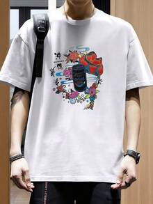 Okinawa Orion Beer And Floral Black T-Shirt, Men's 220gsm New Summer Casual Crew Neck Pure Cotton Short Sleeve T-Shirt (1 Pc) - 白色 - 查看 1