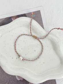 1 pieza Pulsera trenzada con perla de agua dulce irregular, elegante y sencilla, de estilo bohemio, para mujer, hermana, pareja, regalo de graduación, adecuada para uso diario, deportes, commute, citas, fiestas, vacaciones de verano en la playa