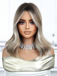 16 Inch Long Body Wave Ombre Blonde Synthetic Wig Middle Part Light Blonde Long Curly Wig For Women Daily Paty Cosplay Wigs,Vacation Travel Family Party Everyday Wear,Mother's Day Gifts,Eid Al-Fitr Gifts