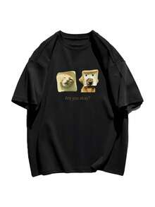 200g Pure Cotton T-Shirt 2025 Summer Ladies New Short Sleeve Pure Cotton Holiday Pattern Short Sleeve Round Neck Couple Wear Small Shirt Tops - 黑色 - 查看 3