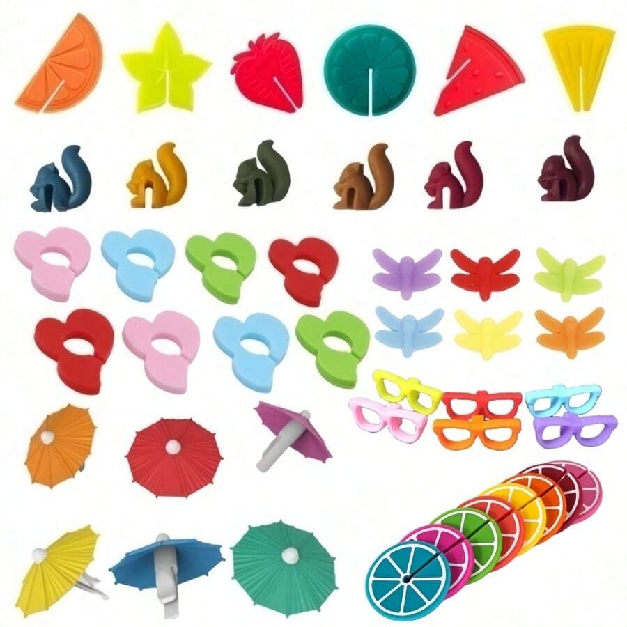 1Set Silicone Wine Glass Labels, Water And Drink Cup Decorations, Party Wine And Champagne Flute Identification Markers, Wedding And Birthday Supplies, Home And Party Decorations - Multicolor - View 1
