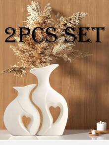 Set de 2 vaze din rășină în formă de inimă, cu goluri, - Sculptură decorativă minimalistă, potrivită pentru sufragerie, dormitor, hol sau ca și cadou | Decor modern pentru casă alb-negru, potrivit pentru vară, absolvire, casă nouă și decor pentru cameră de la școală, Vază din sticlă - Multicolor - Vizualizare 11