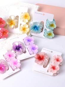 Set de 3 pinzas para el cabello con forma de flor de tamaño mediano, combinación de colores degradados de 6cm+4.5cm, accesorios de moda elegantes para el cabello de mujer, pinzas de estilo bohemio para accesorios de playa, otoño e invierno para atuendos de vacaciones