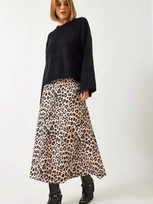 BIANCO LUCCI Women Leopard Print Long A-Line Midi Skirt - Brown - View 3