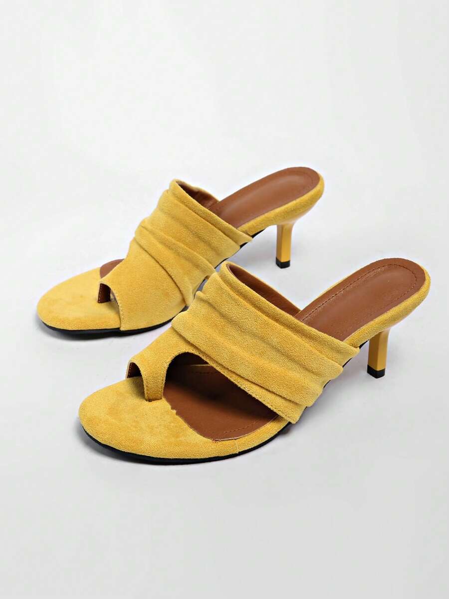Giày sandal nữ mùa hè mới về, mũi tròn, quai ngang mắt cá chân, gót cao màu vàng nhạt, màu nâu cát, gót nhọn. - Màu vàng - Xem 1