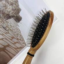1PC Professional Wood Pattern Massage Comb, Anti-Static Air Cushion Hair Brush, Stainless Steel Bristle Hair Brush, Wide-Tooth, Multi-Functional For Smooth Styling, Detangling, All Hair Types, Ideal Gift, Hairdressing Fine Toothed Plastic Hairbrush