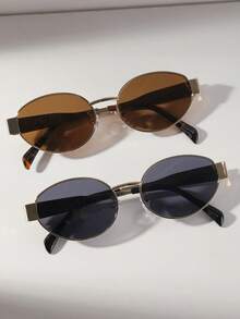 2 Pairs Retro Metal Oval Frame Glasses, Bohemian Contrast Color Design, Suitable For Summer Beach, Outdoor Activities And Travel - Multicolor - View 5