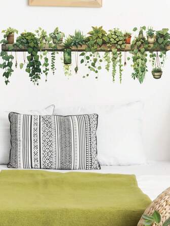 mama look 1 Pc Green Leaf Plant Vine Wall Decal, Removable PVC Wall Art Decor For Living Room, Bedroom, Corridor, Kitchen Room Decor Home Decor Stickers Wall Decor Wall Stickers Wall Sticker