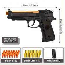 Soft Bullet Gun Toy Pistol With 100 Bullets, 12 Shells, And 2 Magazines New Toy Gun Pistol Hollow Hanging Machine, Toy Foam Blaster, Outdoor Sports Shooting Game - 黑色 - 查看 4