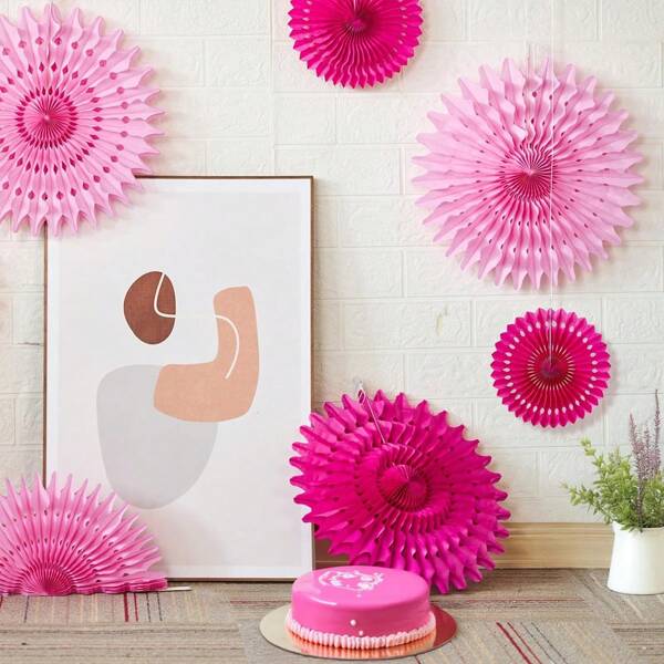 Hanging Honeycomb Paper Fans Hot Pink Party Decorations Fuchsia Pink Birthday Paper Decoration For Wedding Graduation Events Accessories