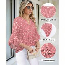 Timeson Women's 3/4 Sleeve Tops Dressy Casual Business Work Blouses Chiffon Office Shirts - Spotted Pink - View 4