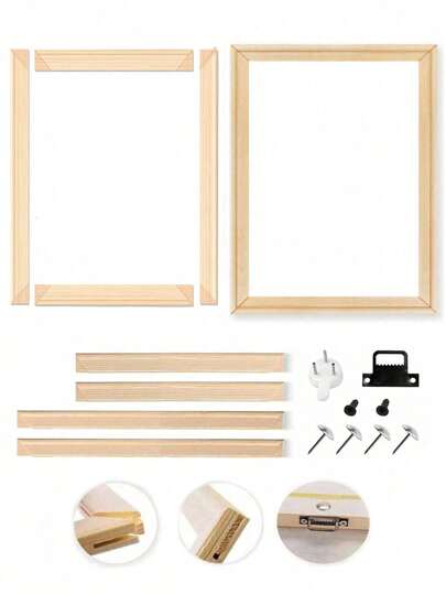 SURELIFE 1 Set DIY 4 Wood Bars Canvas Wood Picture Frame Kit(Needs Assembly)(Not Glass)Pine Wood Picture Frame DIY Oil Painting Canvas Wall Art Painting Diamond Picture Frame Wood Strip Thickened Silk Picture Frame Painting Practice Home Decoration