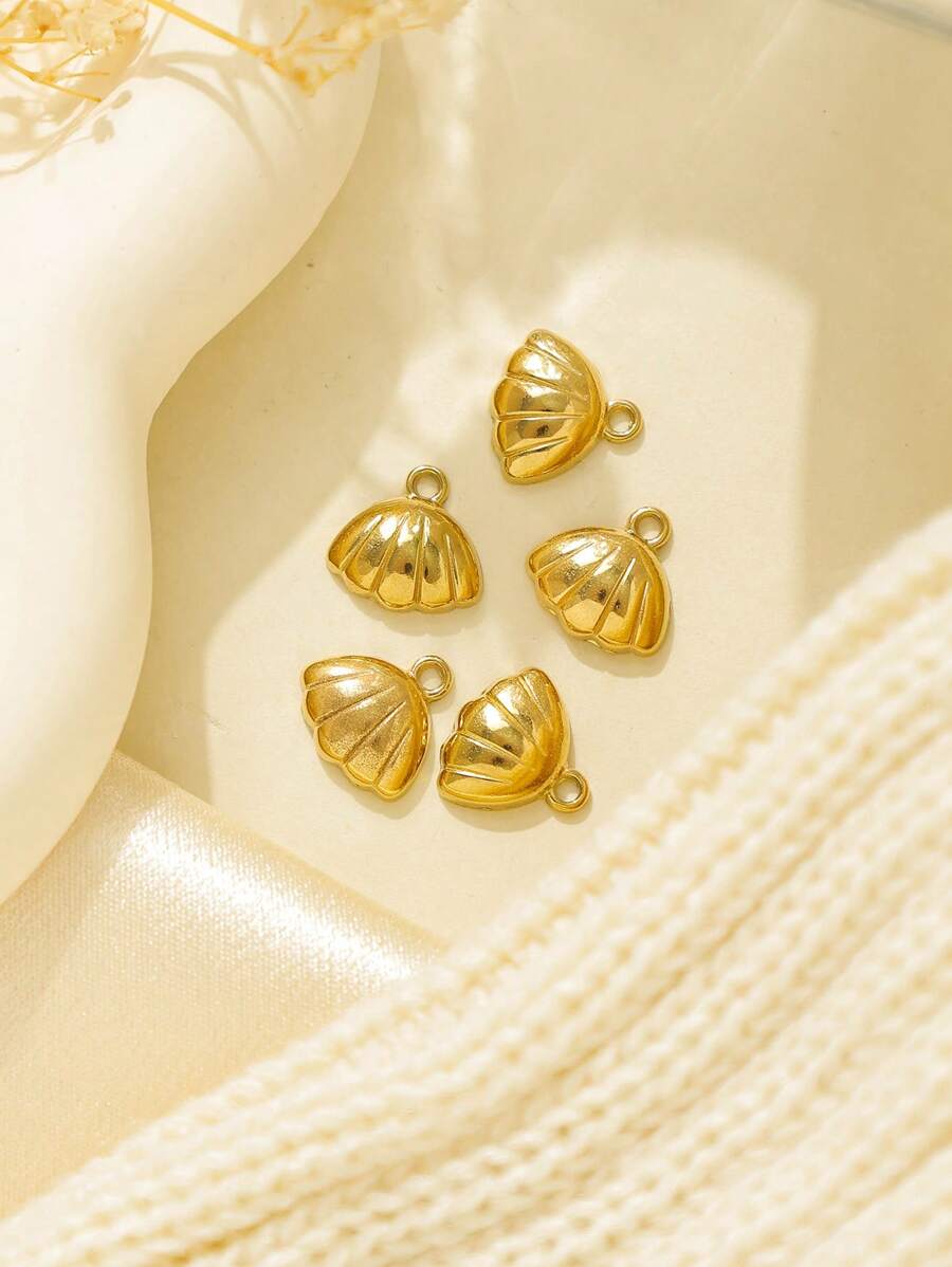 5 Stücke/Packung Edelstahl 304 einfach & poliert muschelförmiges DIY Zubehör, geeignet für Strandstil