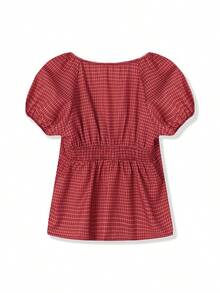 Women Y2k Fairy Grunge Shirts Puff Sleeve V-Neck Button T-Shirts Tunic Tops Slim Fit Going Out Crop Tee Top Teen Girls Vintage Aesthetic Clothes Streetwear - 紅色 - 查看 7