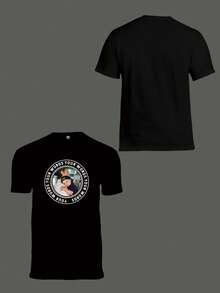 Customized Men's T-Shirt For Spring/Summer, Personalized With Photo/Design/Selfie/Family/Pet/Couple/Picture, Customized Text/Blessing/Name, Father's Day Gift, Valentine's Day Gift, Ideal Gift For Him, Casual Sports T-Shirt, Gift For Dad, Custom Photo, Holiday Gift, Meaningful Commemorative Gift, Shirt For Him, Surprise Gift, Men's Top, Gift For Boyfriend, Gift For Husband - Black - View 2