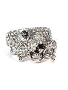 男士水鑽骷髏搭扣腰帶 - 銀色 - 查看 7