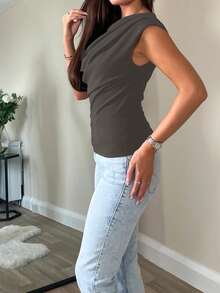 Áo crop top hở vai đơn giản, thanh lịch, giản dị, gợi cảm, ôm sát vai, áo yếm ngắn gợi cảm dành cho nữ - Xám - Xem 3