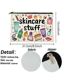 Skincare Stuff 卡通化妝品印花化妝包，便攜拉鍊旅行化妝收納袋，適合存放護膚品、乳液、口紅 - 彩色 - 查看 2