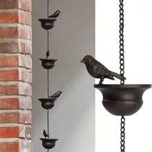 Vintage Metal Bird Rain Chain - Rustic Outdoor Garden Decor, Dual-Bird Design With Antique Bronze Finish, Easy-To-Hang On Gutter, Perfect For Patio & Yard, No Power Required, Outdoor Decor