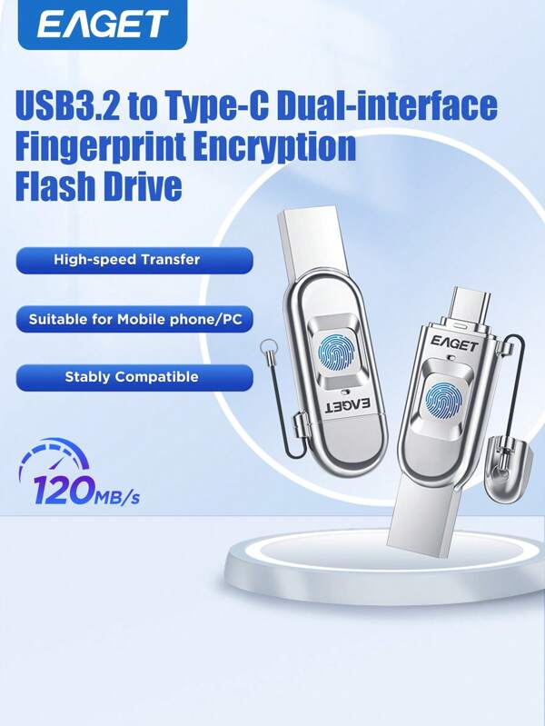 USB3.2 & Type C Interface Fingerprint Encrypted USB Flash Drive Used With APP Encryption (Android Can Be Used Directly Via OTG, Other Systems Need To Connect To APP)