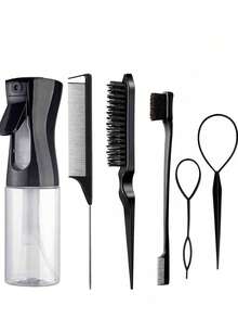 6件套浇水壶造型美发工具套装，包括1个浇水壶、1把直发梳、1把蓬松梳、1把尖尾梳、2个编发工具，适用于化妆、Y2K夏季发型、发饰和造型工具