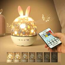 Star Projector Night Light For Kids Bedroom,Ceiling Projector Lamp For Girls Boys Toddles,Baby Night Light And Sound Machine, Remote Control,15 Sets Of Films, Nursery Light,Room Decor - con thỏ - Xem 2