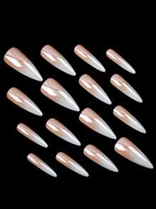 Transform Your Nails With 72pcs Long Stiletto French Style Modern Classic Simple Blue Aurora Gradient Solid Color Laser High Gloss Metallic Mirror,Pink Cateye Full Cover Fake Press On Nail Kit For Daily Wear And Party Will Give You Look A Cool