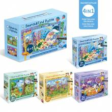 Giocattolo puzzle cognitivo 4 in 1 di ricerca e scoperta per bambini, 4 puzzle da 60 pezzi in una scatola tematici di spazio, oceano, foresta e parco divertimenti, ottimi regali per compleanni, vacanze, Natale