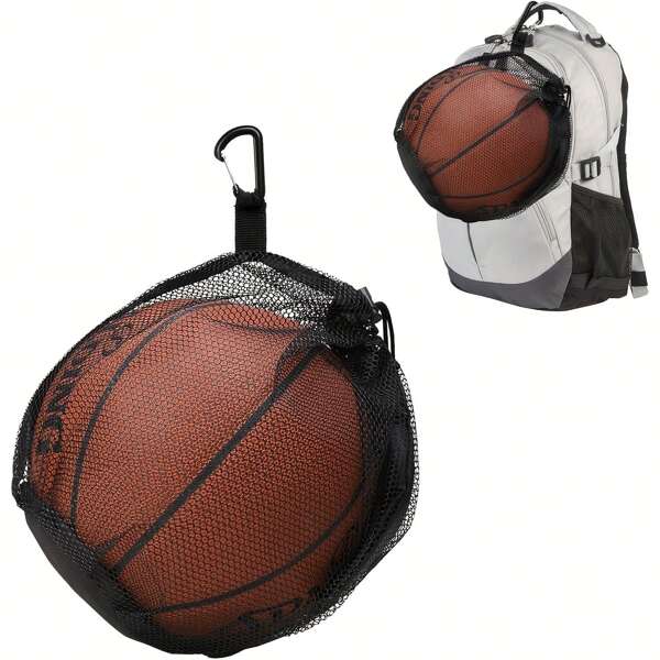 Sac filet de basket portable, sac de sport multifonction à cordon, sac de basket pliable, sac de ballon de sport à cordon de haute qualité convenant pour le basket-ball, le water-polo, le football, le volleyball (sac uniquement)