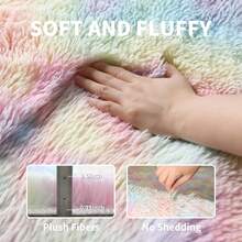 1pc Ultra-Soft, Comfortable And Fluffy Living Room Carpet, Bedroom Indoor Carpet, Fluffy Faux Fur Carpet, Home Decoration, Which Can Be Used In Bedrooms, Living Rooms, Corridors And Other Indoor Areas. - Rainbow - 查看 4