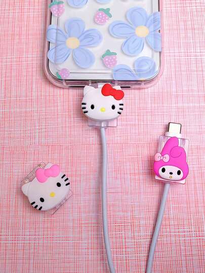 Sanrio Sanrio KT Cat 5W/18W Apple Data Cable Protector, Melody Phone Charger Anti-Break Silicone Protector, KT Cat IPad Charging Cable Protector Charger Protector Charger Case Phone Accessories