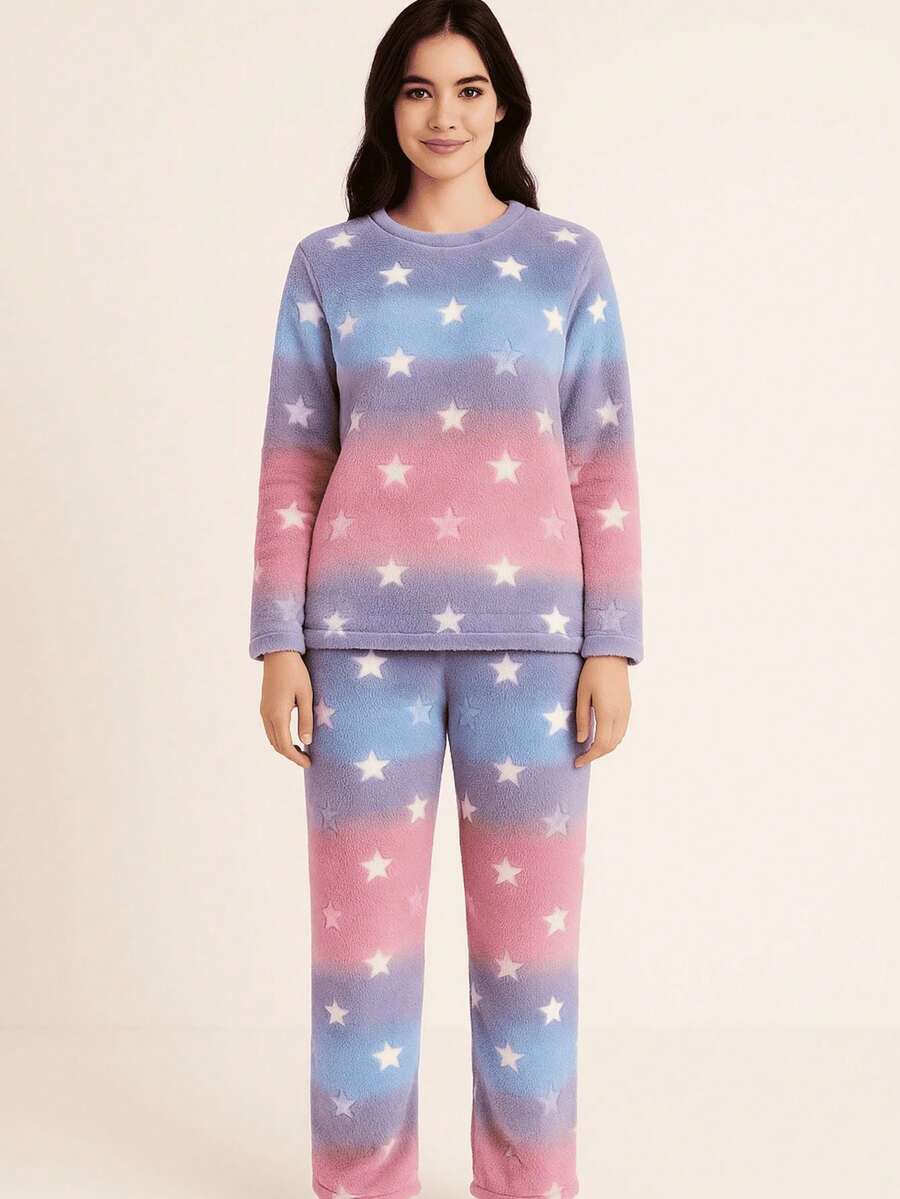 Women's Fleece Pajamas Winter Furry Smara Modas New Collection - 霧霾藍 - 查看 1