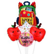 5pcs Back To School Theme Foil Balloons Set, Backpack & Stationery Shape Balloons For Back To School Decorations, Classroom & Campus Decor