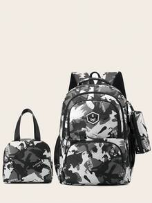 3 件套返校书包套装 Kapybara 印花背包休闲背包 & 斜挎包 & 笔袋多件背包带笔记本电脑隔层书包简约休闲多用途背包钱包拼布高档耐用尼龙书包大号可调节肩带防水宽敞多口袋书包轻便便携式拉链背包背包毕业生&男孩&女孩户外&旅行&非常适合上学（图案方向随机） - 彩色 - 查看 12