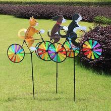 Decoración de bicicleta giratoria con animales de estilo caprichoso - Decoración de 20" de criaturas de dibujos animados para ciclo, molinete de plástico resistente a la intemperie para el patio/jardín, ornamento giratorio y colorido para exteriores con estaca duradera - Multicolor - Ver 7