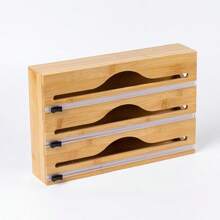 Bamboo Storage Box 2 In 1/3 In 1 Bamboo Storage Box, 1pc Storage Bag Organizer | Multipurpose Fresh-Keeping Bag Box With Cutter, For Fresh-Keeping Film, Aluminum Foil Film And Plastic Bag, Kitchen Organizers Kitchen Accessories 3 In1 Aluminum Foil Plastic Wrap Dispenser With Cutter And Label