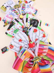 1/5pcs Back To School Multicolor Large Hair Bow Clips For Girls,Pencilsb/School Bag/Rulers,Prints Ribbon Grosgrain Hairgrips For First Day Of School ,Girl Student Cheerleader Hair Accessories - Multicolor - View 7