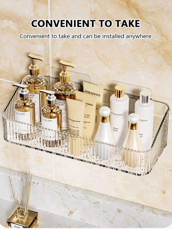 1 Piece Kitchen Bathroom Storage Rack Shower Rack Punch-Free Wall-Mounted Drainage Moisture-Proof Hanging Heightened Toiletries Storage Rack Home Bathroom Decoration Summer