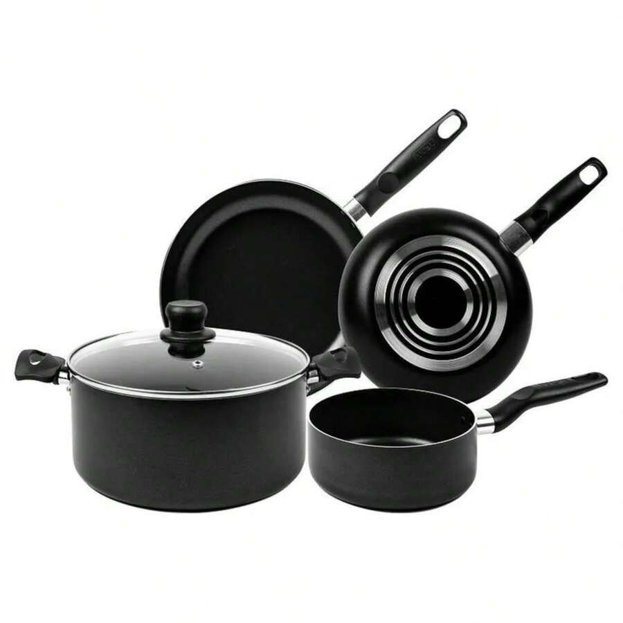 TFAL BATERIA COCINA batería cocina Tfal set ollas y sartenes antiadherente resistente calor multifunción para gas eléctrica inducción fácil limpiar mangos ergonómicos hogar chef utensilios cocina completo - Negro - Ver 1